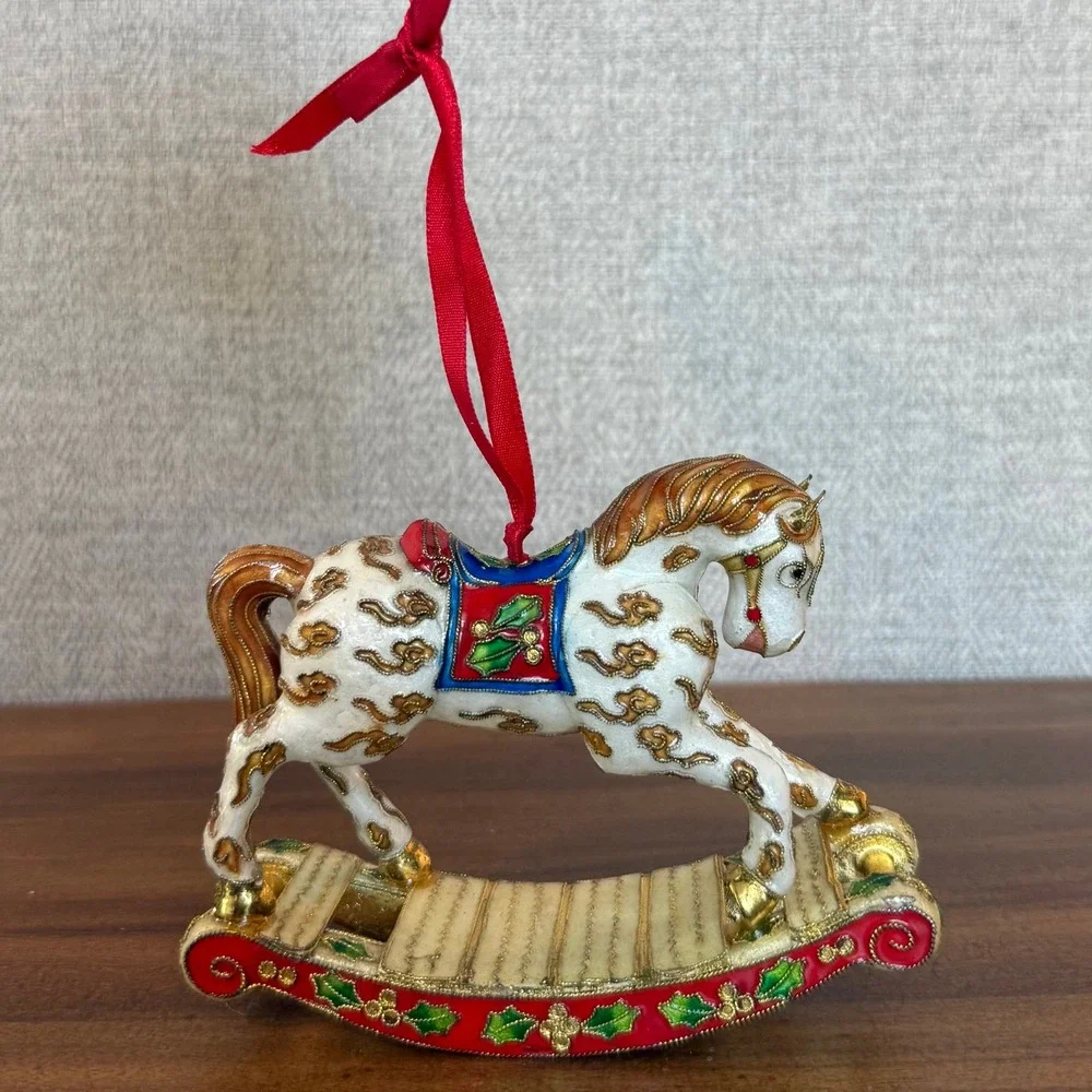 Vintage‎ 2003 Cloisonne Rocking Horse Christmas Ornament Classic Victorian Style